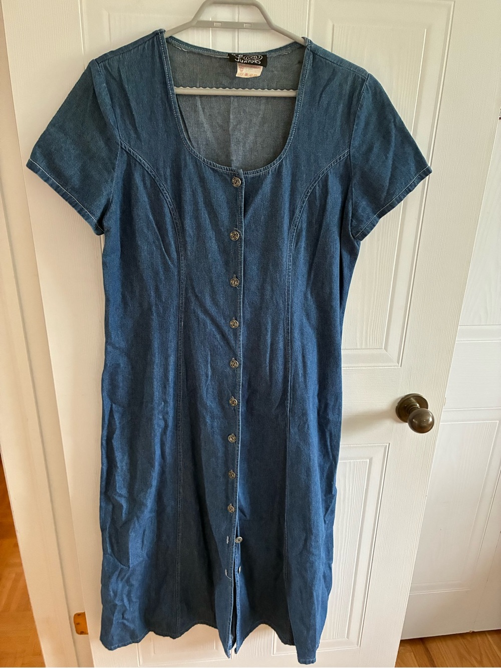 Button-Front Denim Midi Dress - Blue